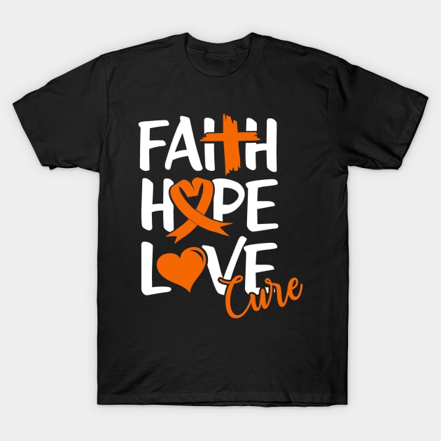 Religious Leukemia Cancer Support Faith Hope Love Cure Leukemia Cancer T-Shirt by StacysCellar